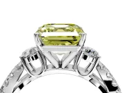 3 Stone Engagement Ring Setting for Fancy Yellow Asscher Cut Center with Pave Split Shank and Prong Head in Platinum