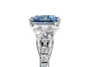 3 Stone Engagement Ring Setting for Fancy Blue Radiant Cut Center with Crossover Basket, Pave Band and Prong Head in Sterling Silver