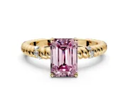 Rope Engagement Ring Setting for Fancy Pink Emerald Cut Center with Accent Shoulders and Prong Head in Yellow Gold