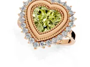 Halo Engagement Ring Setting for Fancy Yellow Heart-Shaped Center with Milgrain Bezel Rim, Plain Band and Prong Head in Rose Gold