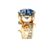 Solitaire Engagement Ring Setting for Fancy Blue Round Cut Center with Pave and Plain Crossover Band and Prong Head in Yellow Gold