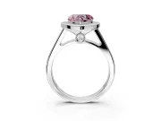 Halo Engagement Ring Setting for Fancy Pink Heart-Shaped Center with Outer Bezel Rim, Pave Band and Prong Head in Platinum