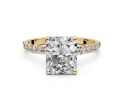 Solitaire Engagement Ring Setting for Radiant Cut Center with Pave Accents and Prong Head in Yellow Gold