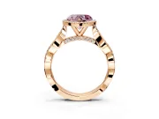 Halo Engagement Ring Setting for Fancy Pink Heart-Shaped Center with Twist Band and Prong Head in Rose Gold