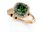 Halo Engagement Ring Setting for Fancy Green Cushion Cut Center with Knife Ridge Cathedral Band and Prong Head in Rose Gold