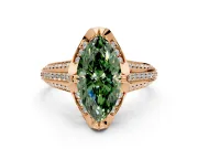 Solitaire Engagement Ring Setting for Fancy Green Marquise Center with Accented Split Shank and Prong Head in Rose Gold
