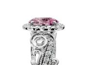 Milgrain Halo Engagement Ring Setting for Fancy Pink Oval Center with Shoulder Bezels and Prong Head in Platinum