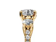 3 Stone Engagement Ring Setting for Round Cut Center with Crossover Basket, Pave Band and Prong Head in Yellow Gold