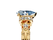 Solitaire Engagement Ring Setting for Fancy Blue Pear-Shaped Center with Filigree Band and Prong Head in Yellow Gold