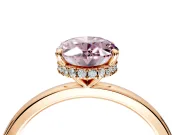Hidden Halo Engagement Ring Setting for Fancy Pink Oval Center with Plain Band and Tall Prong Head in Rose Gold
