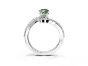 Solitaire Engagement Ring Setting for Fancy Green Pear-Shaped Center with Pave Bypass Swirl Band and Prong Head in White Gold