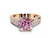 Solitaire Engagement Ring Setting for Fancy Pink Round Cut Center with Channel Band and Double Claw Prong Head in Rose Gold