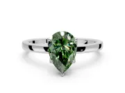 Solitaire Engagement Ring Setting for Fancy Green Pear-Shaped Center with Thin Rounded Plain Band and Prong Head in Sterling Silver