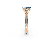 Cluster Engagement Ring Setting for Fancy Blue Oval Center with Bezel Accent Clusters and Prong Head in Rose Gold