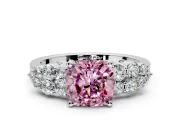 Cluster Engagement Ring Setting for Fancy Pink Cushion Cut Center with 2-Row Shoulder Clusters and Prong Head in Sterling Silver