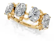 Elongated Cushion Cut Lab-Grown Diamond 4 Stone Wedding Band with Leaf Prongs in Yellow Gold