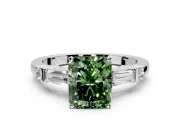 Bar-Set Engagement Ring Setting for Fancy Green Radiant Cut Center with Tapered Baguette Accents and Prong Head in Sterling Silver