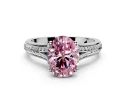 Solitaire Engagement Ring Setting for Fancy Pink Oval Center with Pave Rail Split Shank and Prong Head in Platinum
