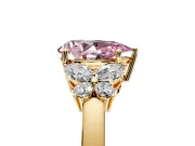 Solitaire Engagement Ring Setting for Fancy Pink Pear-Shaped Center with Marquise Flower Shoulders and Prong Head in Yellow Gold