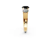 3 Stone Engagement Ring Setting for Fancy Black Round Cut Center with Raised Basket Heads and Prong Head in Yellow Gold