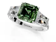 Channel-Set Engagement Ring Setting for Fancy Green Asscher Cut Center with Baguette Band and Prong Head in Platinum