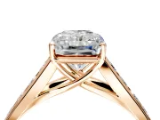 Solitaire Engagement Ring Setting for Radiant Cut Center with Round Cut Channel Band and Prong Head in Rose Gold
