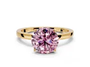 Solitaire Engagement Ring Setting for Fancy Pink Round Cut Center with Thin Rounded Plain Band and Prong Head in Yellow Gold
