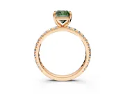 Solitaire Engagement Ring Setting for Fancy Green Cushion Cut Center with Shared-Prong Accents and Prong Head in Rose Gold