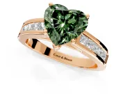 Solitaire Engagement Ring Setting for Fancy Green Heart-Shaped Center with Princess Cut Channel Band and Prong Head in Rose Gold