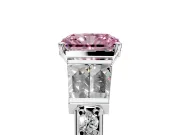 Channel-Set Engagement Ring Setting for Fancy Pink Radiant Cut Center with Baguette Band and Prong Head in Platinum