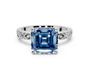 Solitaire Engagement Ring Setting for Fancy Blue Asscher Cut Center with Milgrain X Pattern Band and Prong Head in Sterling Silver