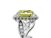Halo Engagement Ring Setting for Fancy Yellow Asscher Cut Center with Leaf Motif Split Shank and Prong Head in Platinum