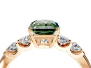 5 Stone Engagement Ring Setting for Fancy Green Radiant Cut Center with Plain Band and Prong Head in Rose Gold