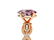 Solitaire Engagement Ring Setting for Fancy Pink Oval Center with Marquise Panel Band and Prong Head in Rose Gold