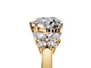 Solitaire Engagement Ring Setting for Heart-Shaped Center with Marquise Flower Shoulders and Prong Head in Yellow Gold