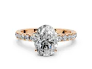 Solitaire Engagement Ring Setting for Oval Center with Large Accent Band and Prong Head in Rose Gold