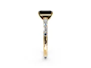 Baguette Engagement Ring Setting for Fancy Black Emerald Cut Center with Alternating Bar-Set Band and Prong Head in Yellow Gold