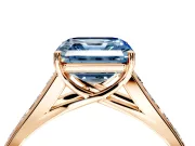 Solitaire Engagement Ring Setting for Fancy Blue Asscher Cut Center with Round Cut Channel Band and Prong Head in Rose Gold