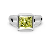 Solitaire Engagement Ring Setting for Fancy Yellow Princess Cut Center with Wide Band and Bezel Head in Platinum