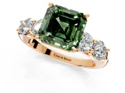 5 Stone Engagement Ring Setting for Fancy Green Asscher Cut Center with Graduated Accents and Prong Head in Rose Gold