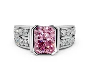 Bezel Engagement Ring Setting for Fancy Pink Radiant Cut Center with Wide Channel-Set Band and Bezel Head in Platinum