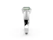 Halo Engagement Ring Setting for Fancy Green Asscher Cut Center with Wide Band, Inlaid Accent Row and Prong Head in Sterling Silver
