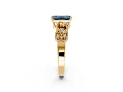 Leaf Engagement Ring Setting for Fancy Blue Emerald Cut Center with Milgrain Accent Band and Prong Head in Yellow Gold