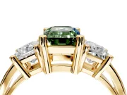 3 Stone Engagement Ring Setting for Fancy Green Emerald Cut Center with Matching Side Accents and Prong Head in Yellow Gold
