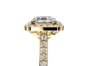 Halo Engagement Ring Setting for Asscher Cut Center with Pave Accents, Heart Basket and Prong Head in Yellow Gold