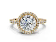 Halo Engagement Ring Setting for Round Cut Center with Inner Milgrain Border and Prong Head in Yellow Gold
