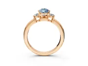3 Stone Engagement Ring Setting for Fancy Blue Pear-Shaped Center with Wide Plain Band and Prong Head in Rose Gold