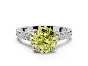 Solitaire Engagement Ring Setting for Fancy Yellow Round Cut Center with Partway Pave Band and Prong Head in Sterling Silver