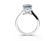 Solitaire Engagement Ring Setting for Fancy Blue Princess Cut Center with Widening Pave Band and Claw Prong Head in Platinum