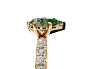 Solitaire Engagement Ring Setting for Fancy Green Pear-Shaped Center with Shared-Prong Accents and Prong Head in Yellow Gold